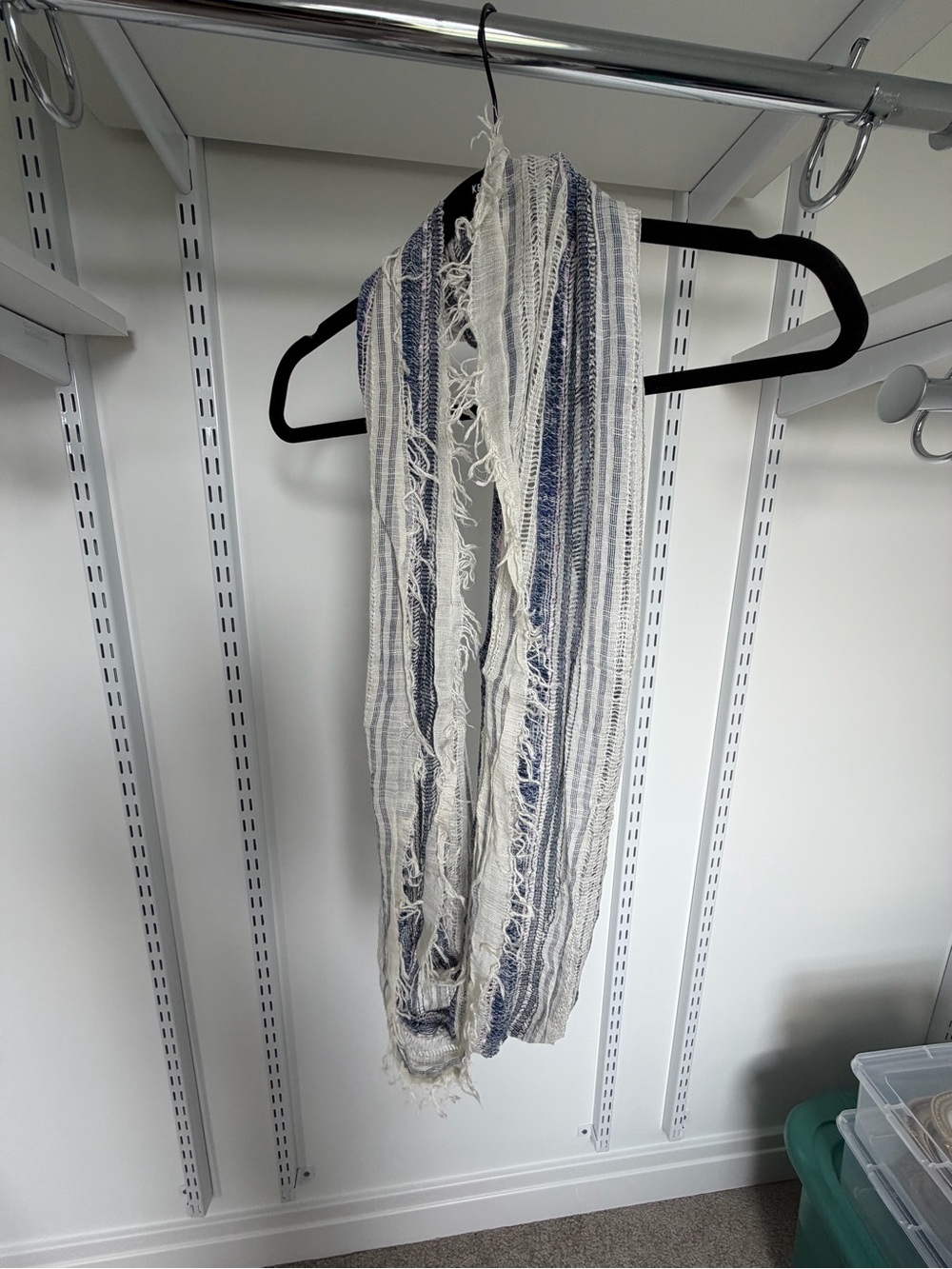 Francesca's Collections Navy and Ivory Striped Fringed infinity Scarf